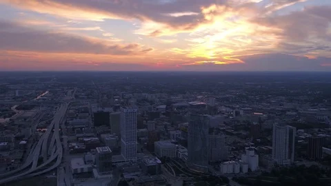 Aerial Wisconsin Milwaukie July 2017 Sunset 4K Inspire 2 Stock Footage