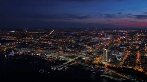 Aerial Wisconsin Milwaukie July 2017 Night 4K Inspire 2 Stock Footage
