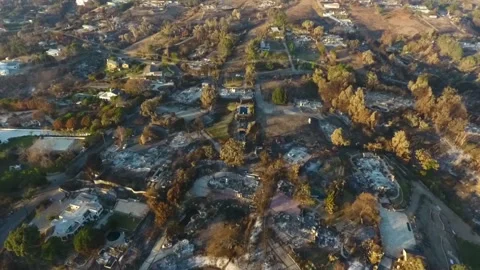Aerial of Woolsey Malibu Wildfires Burnt Houses Stock Footage