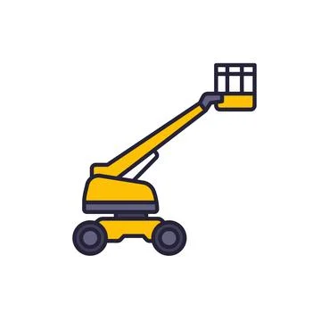 Aerial work platform icon on white with outline Stock Illustration