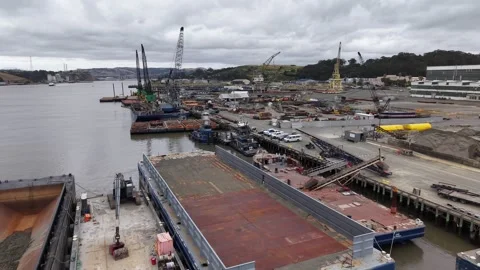 Aerial of the Working Yard and Cranes at the Former Mare Island Navy Yard 4K Stock Footage 337276771