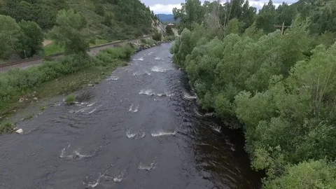 Aerial Of Yampa River Flowing Stock Footage
