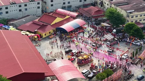 Aerial Yew Keng Deity Procession at Bukit Bakri Chinese Temple Видео 345436764