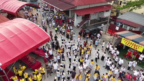 Aerial Yew Keng Deity Procession at Bukit Bakri Видео 345437093