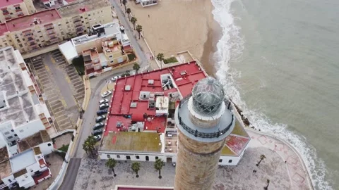 Aerial Zenith view of the Chipiona lighthouse with a drone in 4K Stock Footage 150705398