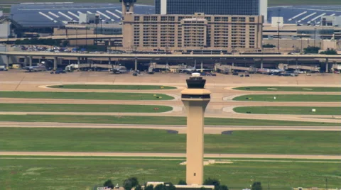 Aerial zoom-out of DFW Airport in Dallas, Texas Stock Footage 59463286