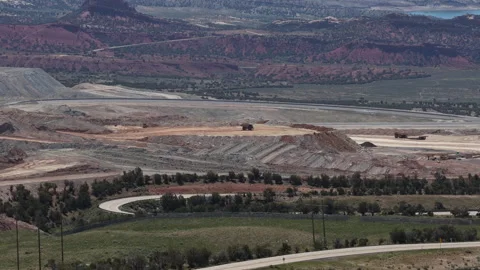 Aerial zoom shot of mining operations near Vernal Utah in high desert Stock Footage 335833419