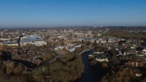 Aerial zoom in view of the center of the town of Oxford Stock Footage 106917172