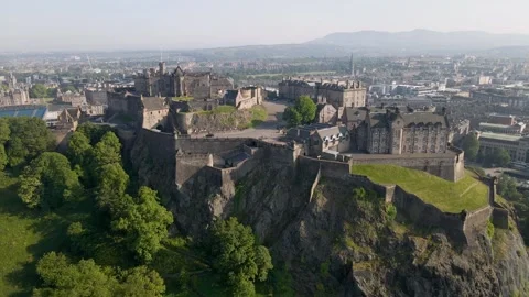 Aerial/Drone Pull Back Video of Edinburgh Castle in Scotland Stock Footage 262963896