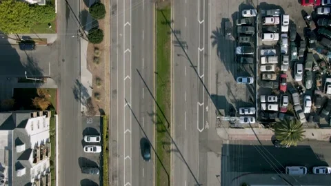 Aerial/Drone Top Down video over street in suburban Los Angeles, California Stock Footage 236241149