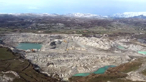 Aerial/Drone view of open coal mine pit working Stock Footage 165454697