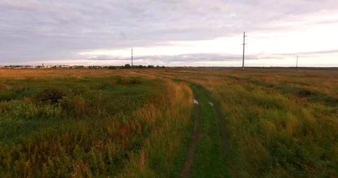 Aerial.Flight over the wheat field in sunset 動画素材 86738409