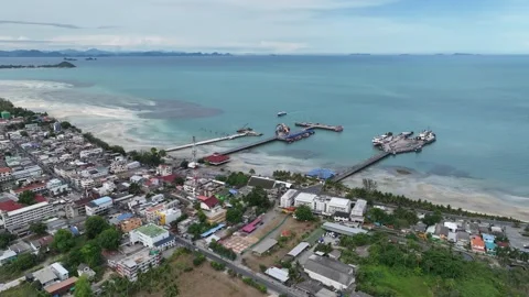Aeriall view of  Nathon Pier on Samui island Thailand Stock-Footage 266794082