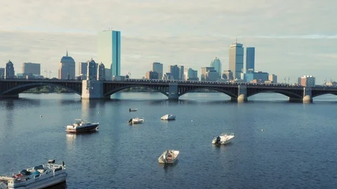 Aerial:Longfellow Bridge over the Charles River. Boston, Massachusetts, USA Stock Footage 121028853