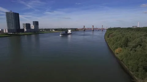 Aerials big ship approaching on river Oude Maas Stockbeeldmateriaal 57315510
