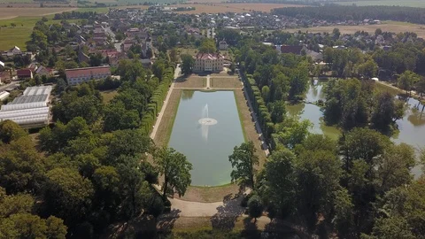 Aerials Drone Shot of Zabeltitz Baroque Garden in Saxony Germany Stock Footage 122898764