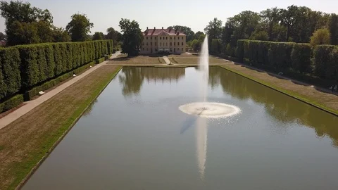 Aerials Drone Shot of Zabeltitz Baroque Garden in Saxony Germany Stock Footage 122899250