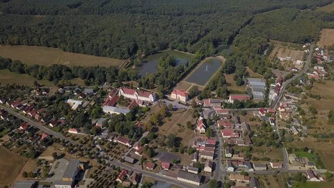 Aerials Drone Shot of Zabeltitz Baroque Garden in Saxony Germany Video stock 122899499