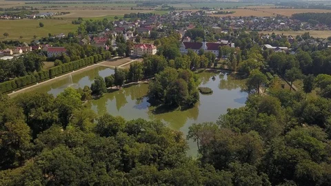 Aerials Drone Shot of Zabeltitz Baroque Garden in Saxony Germany Stock Footage 122900290