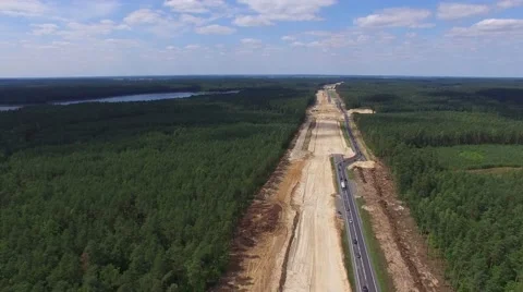 Aerials Flight Over Highway Under Construction Stock Footage 61911506