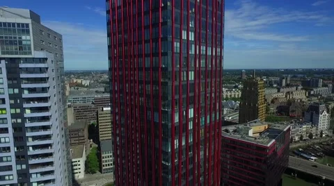 Aerials Rotterdam close-up pulling out skyscraper Stock Footage 55888758