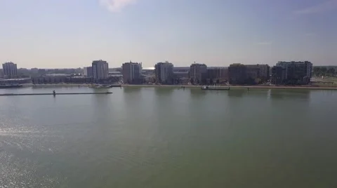 Aerials Rotterdam fly over river Maas towards stadium De Kuip Stock Footage 58138760