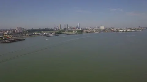Aerials Rotterdam Fly over river Maas towards city centre Stock Footage 58140747