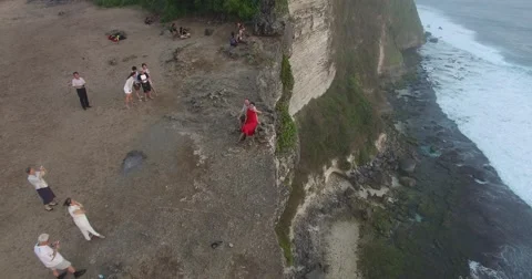 Aerials of seacoast and cliff Stock Footage 58935026