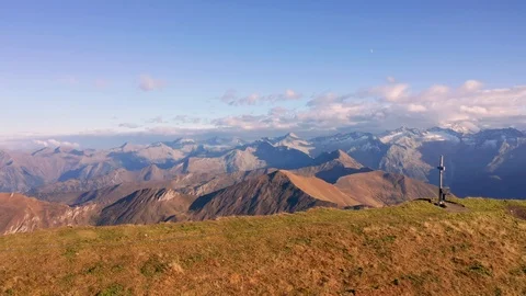 Aerials of sunset at mountain hut in the Austrian Alps Stock Footage 115265416