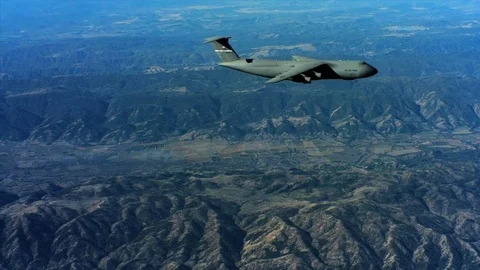 Aerials of the U.S. Air Force Air Mobility Command C-5 in flight. Stock Footage 74797121