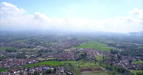Aerials view of Paddy fields and houses in Sukabumi district, West Java Stock-Footage 345371929