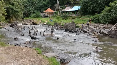 Aerial/top view of river, stream, lake, waterfall, running water, stones, rocks Stock Footage 84050103