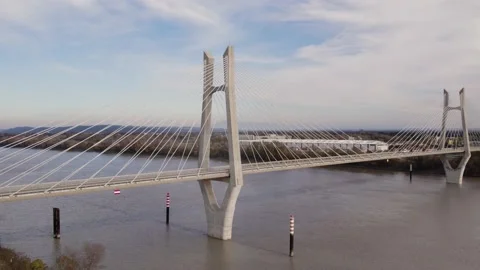 Aerian view of cable stayed crossing rhone river Video stock 227374596