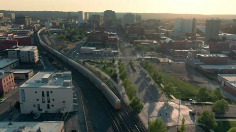 Aeril: Freight Train in Spokane, Washington, USA Stock Footage 159725527