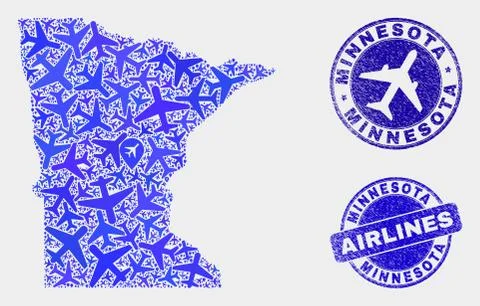 Aero Collage Vector Minnesota State Map and Grunge Seals Stock Illustration