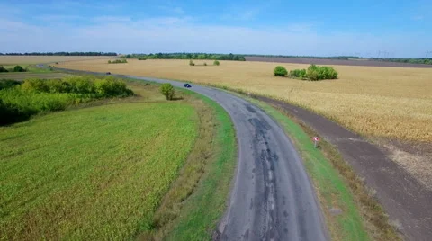 Aero Flight over the road between fields Stock Footage 55015216