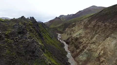 Aero frame from iceland, mountain cliffs and nature of iceland Video stock 132974298
