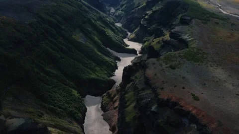 Aero frame mountains, greenery, river, gorge, plain in Kamchatka Stock Footage 131165052