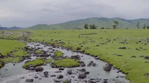 Aero frame, waterfall, water, field, mountains, nature Stock Footage 132800549