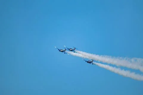 Aero L-29 Delfin jets in group stunt formation Stock Photos