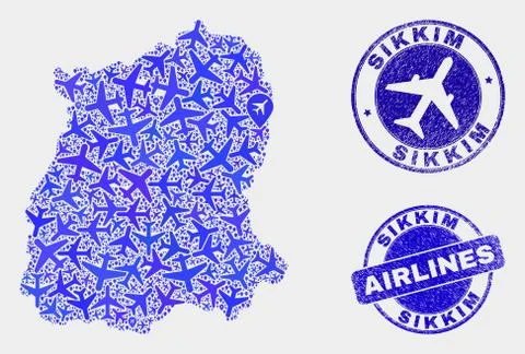 Aero Mosaic Vector Sikkim State Map and Grunge Seals Illustrazione stock
