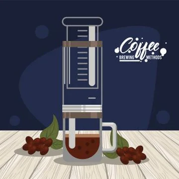 Aero press coffee brewing method Stock Illustration