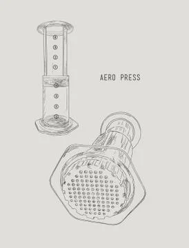 Aero press coffee , sketch vector. Stock Illustration