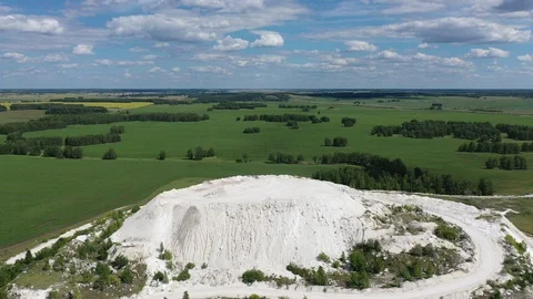 Aero summer flight over the white mountain to the side of the river Koelga Stock Footage 128283178
