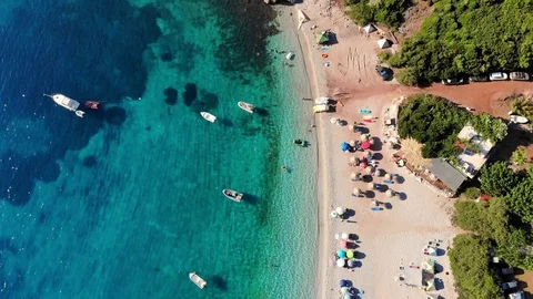 Aero. top view. beautiful summer seascape. wild beach of Evia island, Greece Stock Footage 121601933