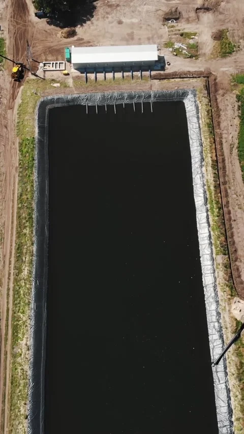 Aero. top view. man-made special, water storage pool, tank or reservoir for Stock Footage 313798512