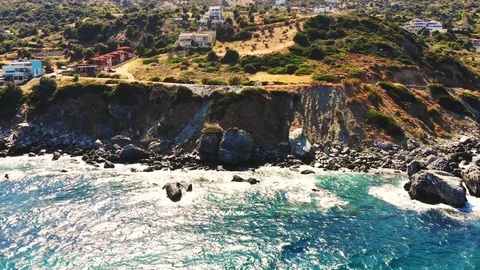 Aero. view from above. beautiful summer seascape. Rocky beaches of Evia island Stock Footage 121597302