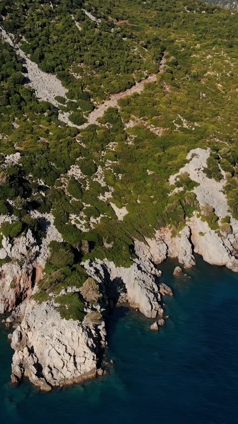 Aero. view from above. beautiful summer seascape. Rocky beaches of Evia island, Stock Footage 321639697