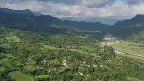 Aero view of the mountain river, beautiful landscape in clear sunny weather Stock Footage 151157568