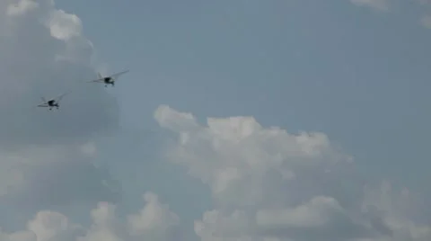Aerobatic Team performs aerobatic stunt, exhibition, fight, vintage, aircraft Stock Footage 8548366